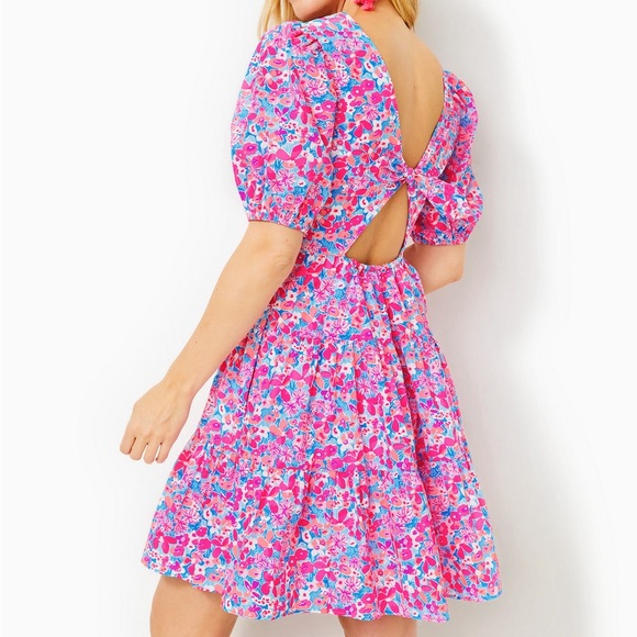NWT Lilly Pulitzer Nalani Short Sleeve Cotton Dress- 16- Aura Pink Baby Bloomer - Picture 2 of 7